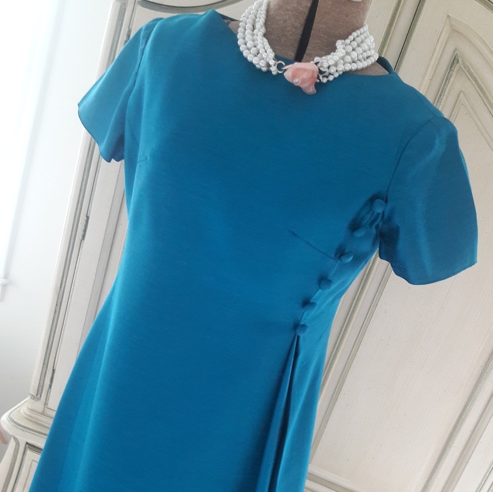 VTG 60S SILKY SHANTUNG CUSTOM DRESS!